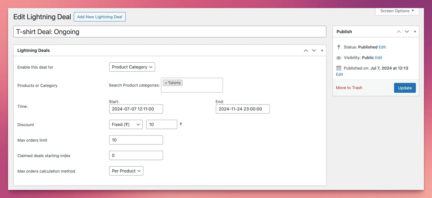 Lightning deal for WooCommerce single deal